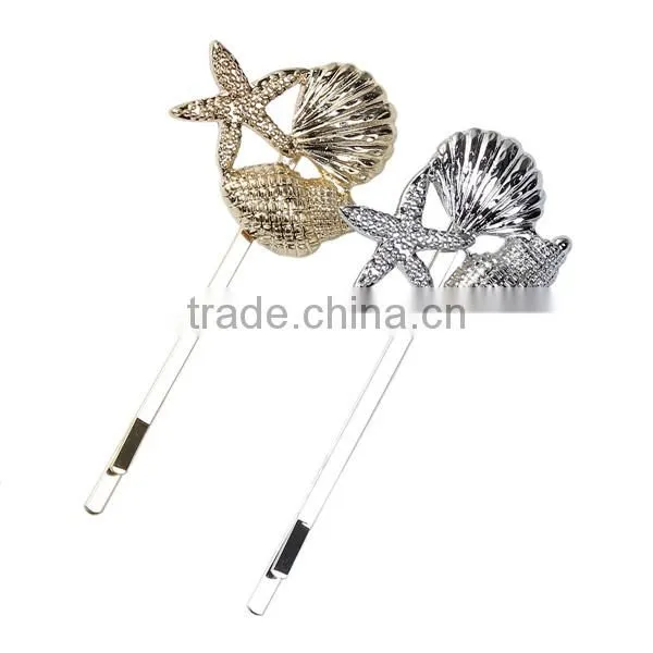 Conch /Sea Snail Silver Tone Starfish Pattern Clip In Hair photo-3