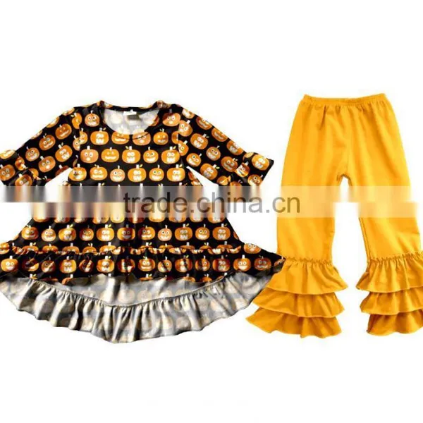New Wholesale Girls Boutique Outfits 2017 Kids Halloween Clothing Design Pumpkin Appliqued Baby Clothing China photo-5