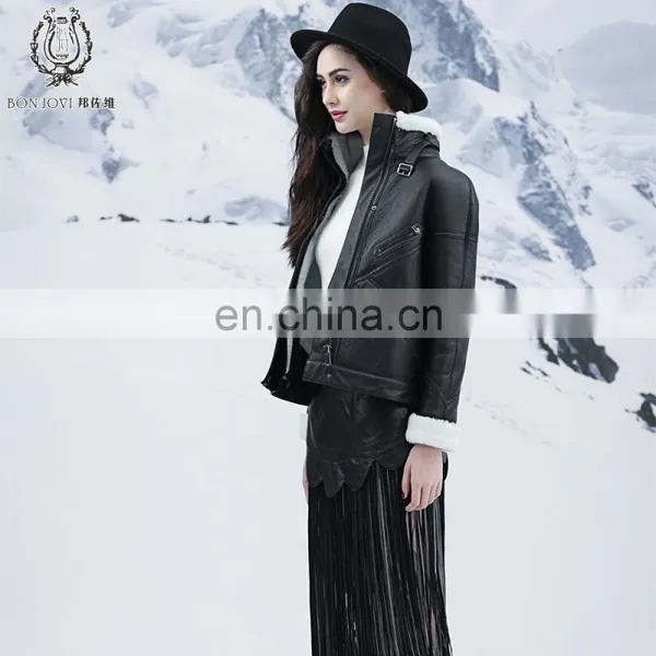 Cool Style Black Genuine Leather Jacket Women's Merino Sheepskin Fur Coat Punk Real Fur And Leather Jacket photo-5