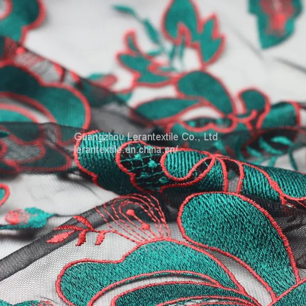 China Manufacture India Flower Mesh Net Embroidered Lace Fabric for Garment photo-3