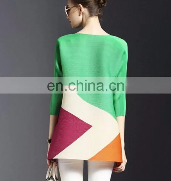2017 New Fashionable Patch Work Blouse Designs Women Stripe Blouse photo-3