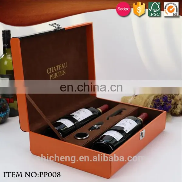 Custom High-class PU Leather Wine Bottle Packaging Gift Box With Handle