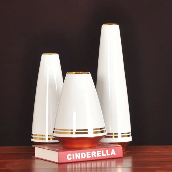 Light Luxury Chimney Creative Gild White Green Ceramic Plant Vase For Dry Flower Decor photo-5