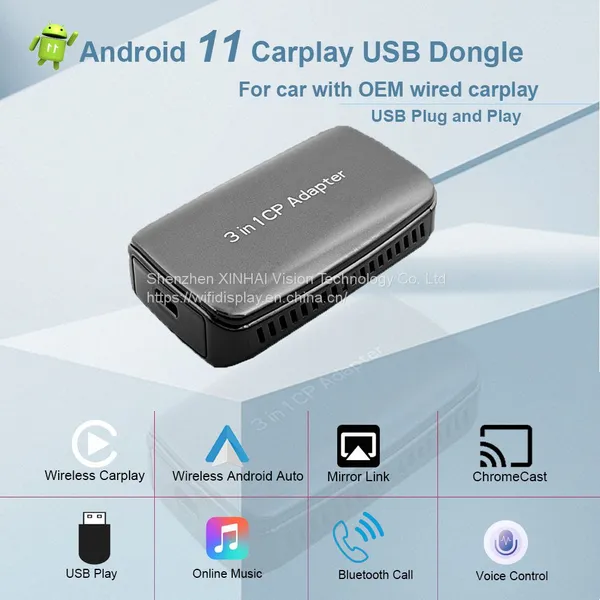 CP-300 USB Dongle 3 in 1 CP Adapter for Wireless Carplay & Android Auto Screen Mirroring USB Plug and Play