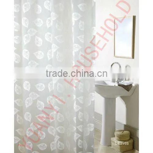 White Leaves Shower Curtain Fabric Polyester Shower Curtain