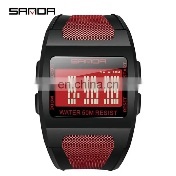 SANDA 222 Trendy High End Men's Digital Sports Watch Resin Strap Luminous Week Display Male Watches photo-3