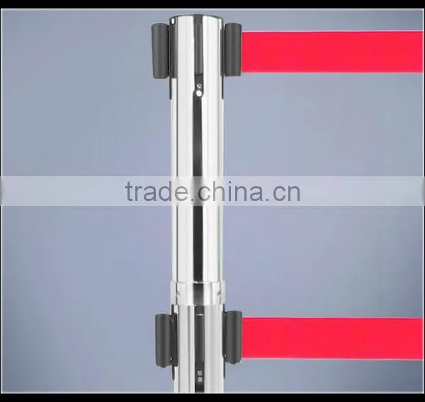 Silver Stainless Steels Double Belt Barriers- 2 Webbings Barriers- Metal Poles photo-3