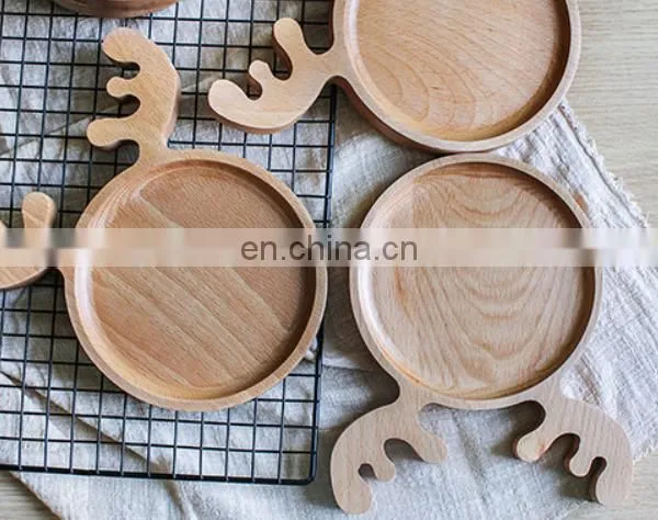 Creative Good Quality Bamboo Antler Shaped Serving Plate Tray Christmas Snack Food Elk Decorative Tray photo-5