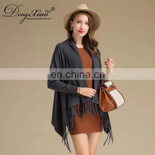 Latest Design Ladies Poncho With Tassel Solid Color Long Sleeves Cashmere Knitted Sweater for Autumn Short Length With Logo Back photo-2
