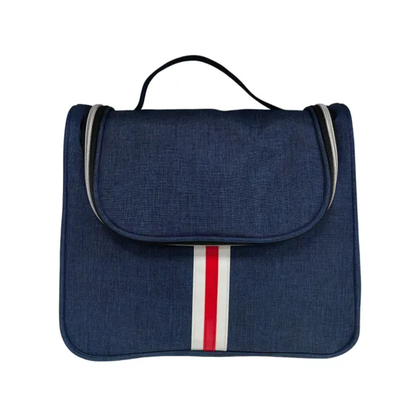 Hanging Travel Toiletry Bag Navy Blue Striped Water‑Resistant Cosmetic Organizer With Handle
