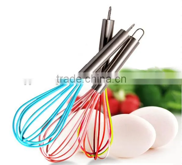 Hot Sale Colorful 12' Silicone Whisk With Stainless Handle Silicone Kitchen Utensils for Blending, Whisking, Beating & Stirring