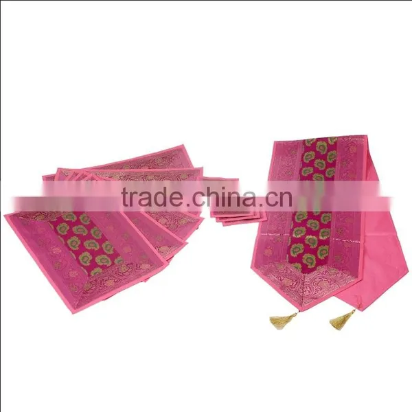 Placemats and Coaster in Pink Color Indian Silk Table Runner