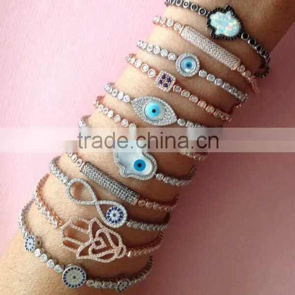 Turkish 925 Sterling Silver Four Leaf Clover Mother of Pearl Cz Tennis Bracelet photo-6