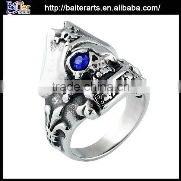 Retro Titanium 316L Stainless Steel Masonic Skull Ring photo-6