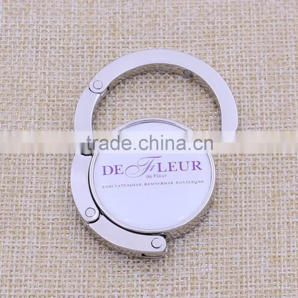 Customized Logo Promotion Round Foldable Bag Hanger / Holder With Epoxy Sticker photo-3