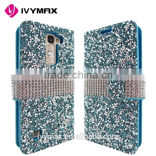 Wholesale Glittery Folio Pouch Credit Card Slot Cover Phone Case for LG K7 Tribute 5 Rhinestone Diamond Case for Girl photo-6
