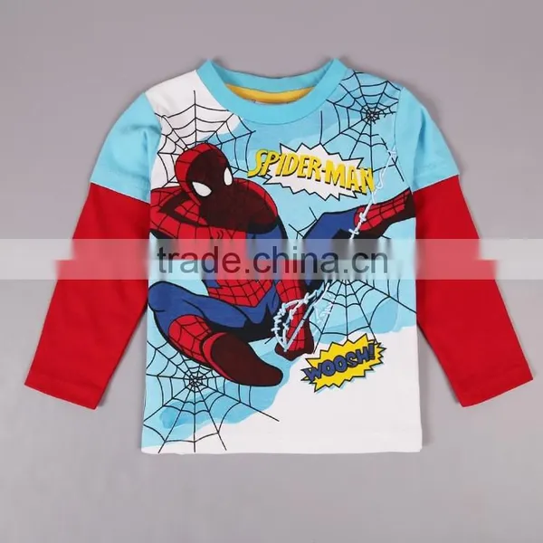 2-6Y (T2116#Blue&Green)Baby Wear Kids Long Sleeve t Shirts With Spiderman Print