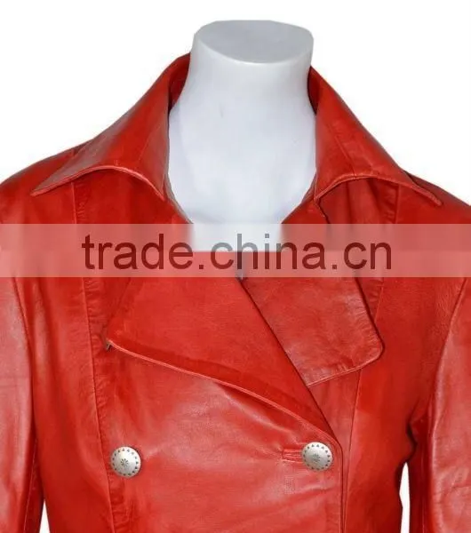 Ladies Edwardian Red Gothic Style Lace Back Soft Lambskin Real Leather Jackets photo-2