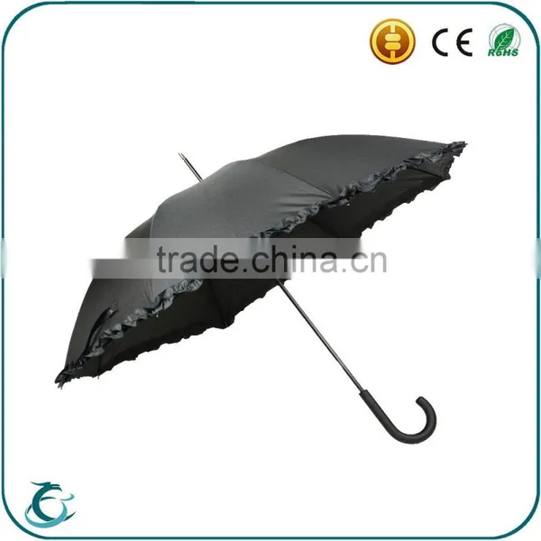 China Factory Black Straight Umbrella With Frills