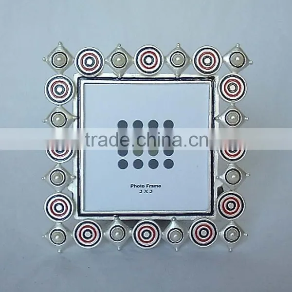 3''*3''lovely Squared Pearl Decorated Metal Photo Frame photo-3