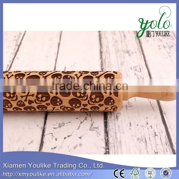 Eco-friendly Bamboo Rolling Pin With Engraved Skull Decoration Quality Choice photo-2