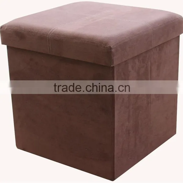 Brown Suede Folding Storage Ottoman