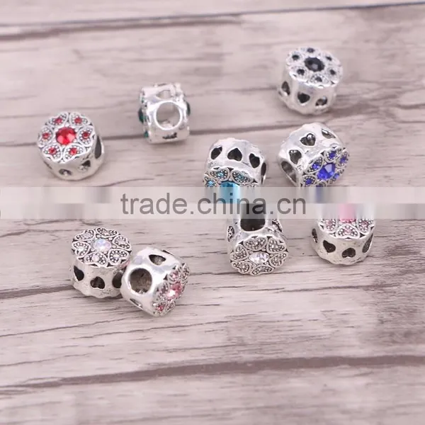 Charm Bead Mixed Rhinestone Beads Dark Silver Plated Big Hole Spacer Beads Fit Charm Bracelet DIY Jewelry photo-2