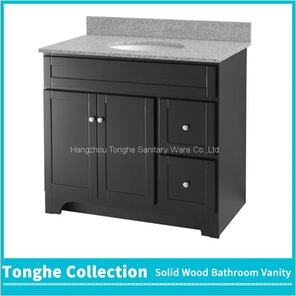 Espresso Shaker Style Solid Wood Bathroom Vanity Unit With Granite Top photo-3