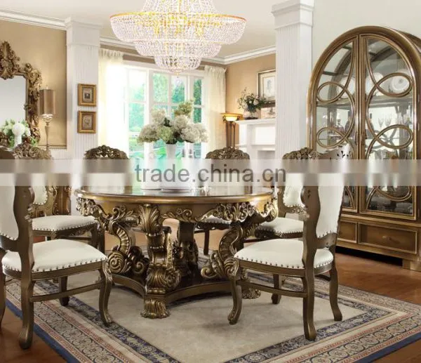 Ivory White Antique European Style Royal Hand Carved 8 Persons Long Dining Table With Matching Side Chair(MOQ=1 SET) photo-5