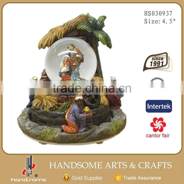 4.5 Inch Resinic Religious Items Home Functionality Decoration Holy Family Statue Rotatable Music Box photo-3