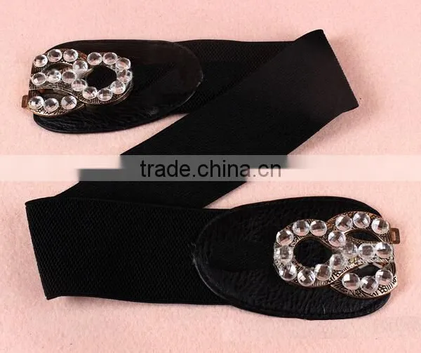 Fashion Rhinestone Paved S Flower Pattern Alloy Buckle Elastic Sex Women Lady Waist Belt photo-4