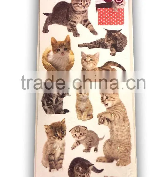 Vivid Animal Embossed Paper Sticker, Paper Sticker With Cat Pattern for Decoration