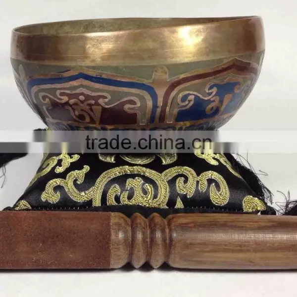 High Quality Handmade in Nepal Meditation Monastery Color Painted Mantra Carved Singing Bowl photo-2