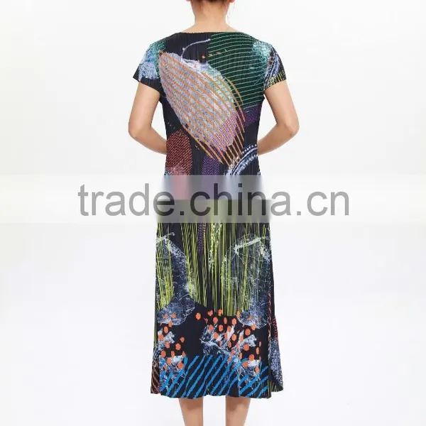 Wholesale Chromatic Wrinkle Clothing Slimming A-line Dress for Lady photo-6