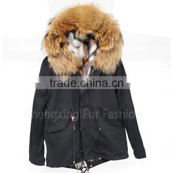 CX-G-P-05K Luxury Fox Fur Lining /Raccoon Fur Collar Women Winter Fur Parka photo-2