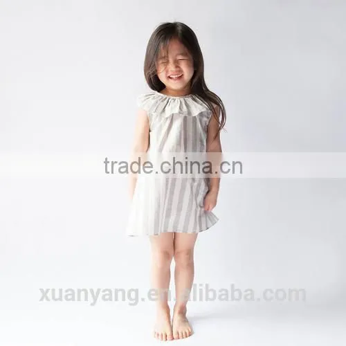 2017 New Fashion Baby Boutique Clothes Western Style Dress Stripe Cape Collar Children Girl Linen Dress photo-2