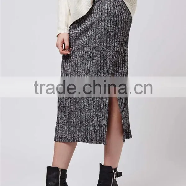 2016 High Waist Korea Style Maxi Skirts Grey Ribbed Bodycon Skirts Salt And Pepper Tube Skirts photo-4