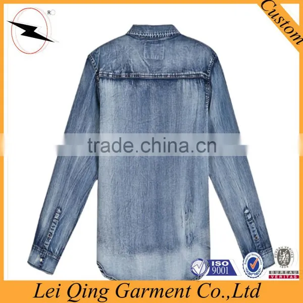 Factory Wholesale Denim Shirt Men Jeans Shirt photo-5