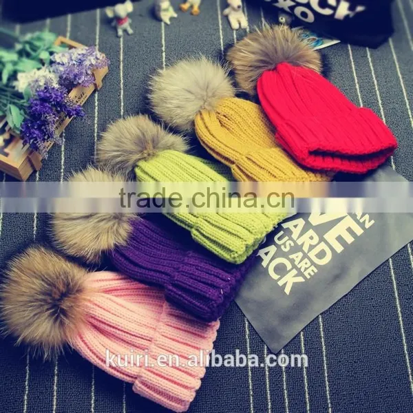 13 Colors Large 15cm Women Ball Hat Winter Real Raccoon Fur Pom Pom Knitted Beanie Skull Ski Cap Bobble Hat Pom Attached Hasp photo-4