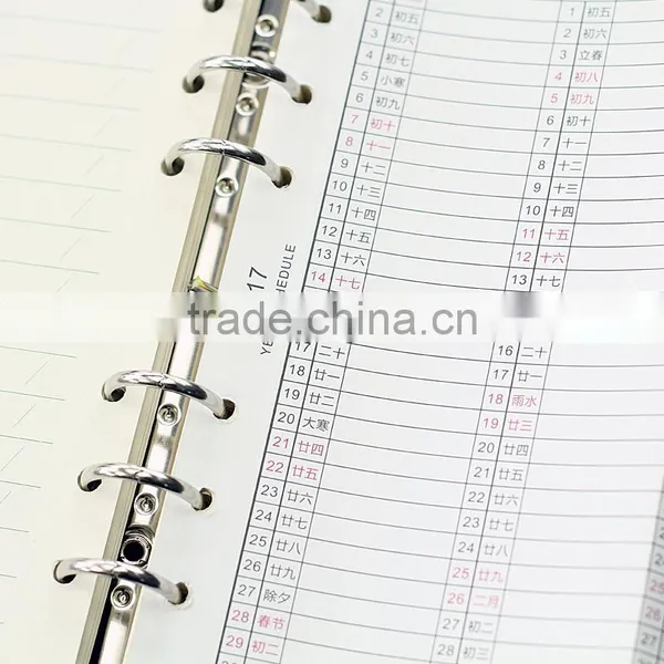 2017 Planner Yearly Inner Page Custom 6 Holes Loose Leaf Inside Page Replacable Insert Page photo-3
