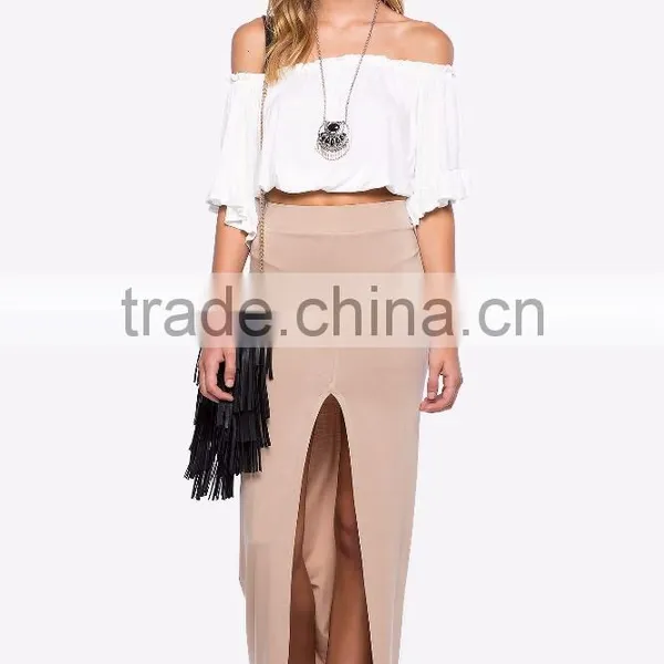 Sexy Latest Long Skirt Design Skirt Ladies Center Slit Maxi Skirt photo-4