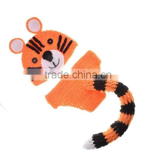 Cute Baby Tiger Pattern Crochet Knit Photography Props Outfit Infant Toddler Hat and Diaper Cover For 3-24 Months photo-3