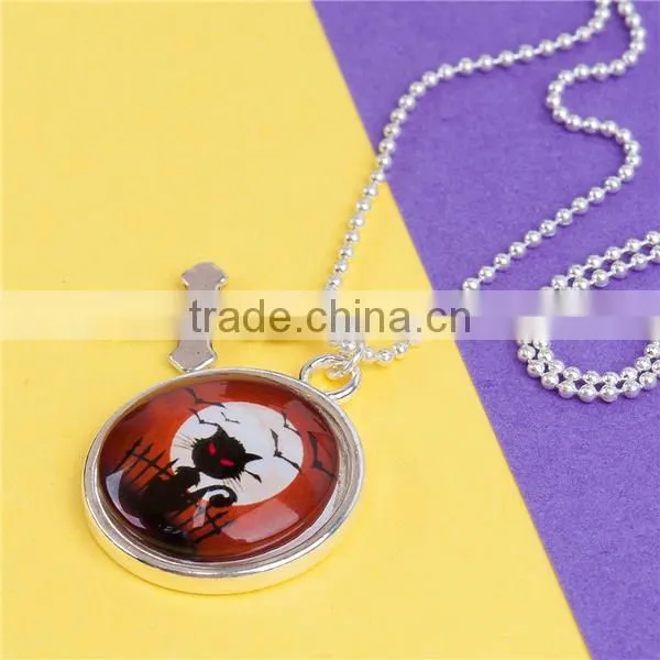 Fashion Jewelry Silver Plated Cross Cat Copper Halloween Necklace photo-2