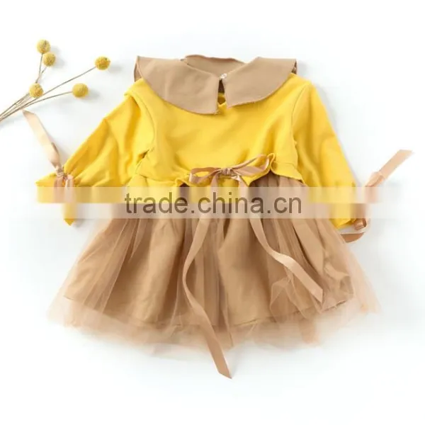 B22640A Autumn New Fashion Girls Bow Tie Ribbon Gauze Long Sleeves Dress photo-5