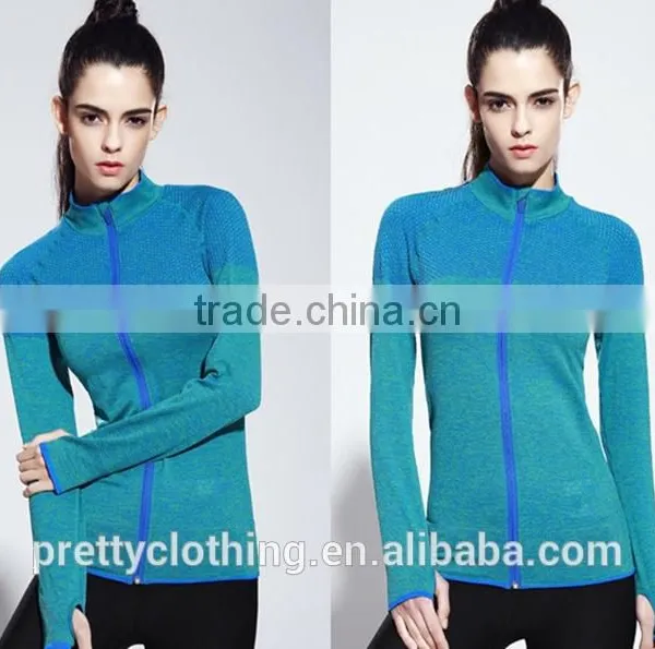 Women's Tight Compression Training Long Sleeve T-Shirt Running Top Without Hood Full Zip Yoga Fitness Coat photo-3