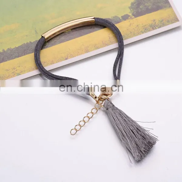 Hot Sale Adjustable Bracelet With Extended Chain Suede Fabric Bracelet With Tassel photo-5