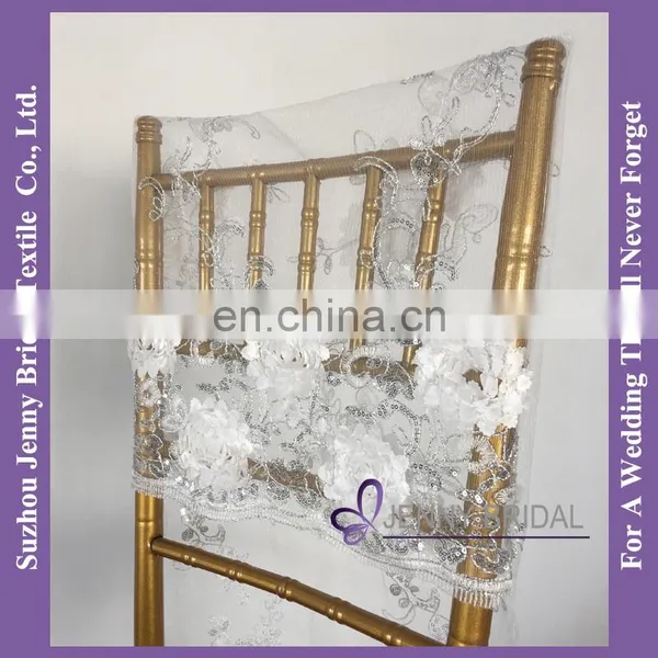 C462A Ivory Chair Cap Covers Embroidered Lace Sequin Chair Cover Chair Sash photo-3