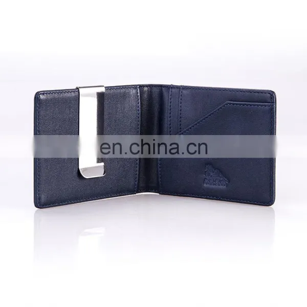 New Design Bule Leather Promotional Wallet Factory Price Money Clip Wholesale photo-2