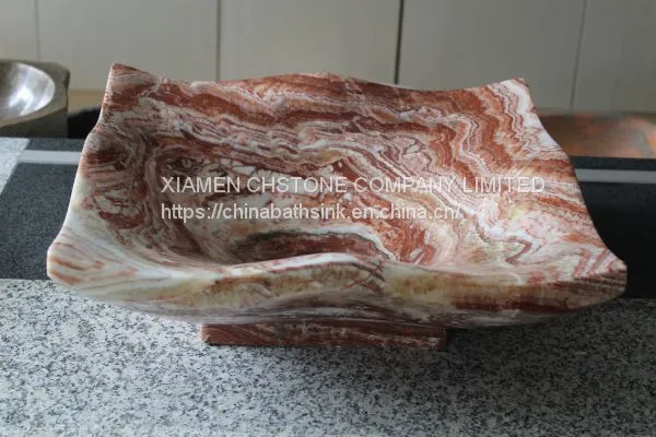 Red Dragon Onyx Bathroom Wash Square Basin Natural Stone Vessle Sink photo-2