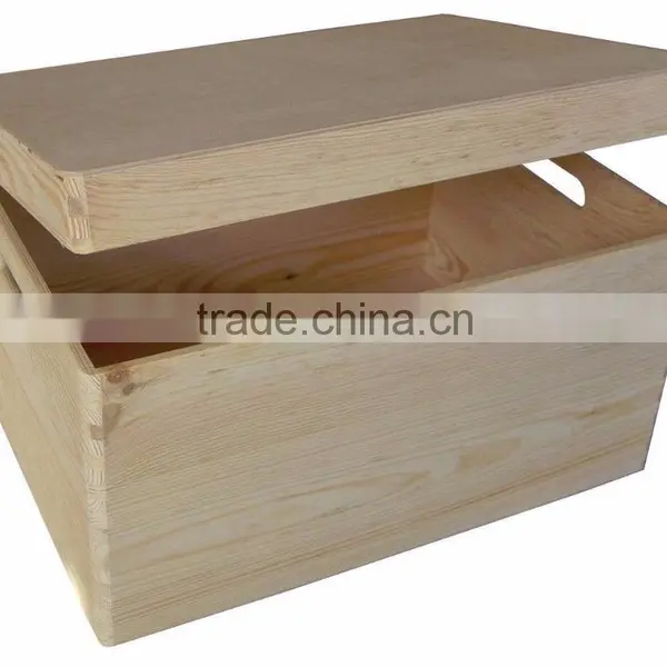 Custom Hinging Lid Wooden Crate With Handle